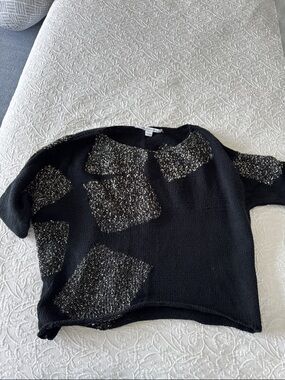 DVF Black Sweater with Sparkle Patchwork - Women's Knit Top